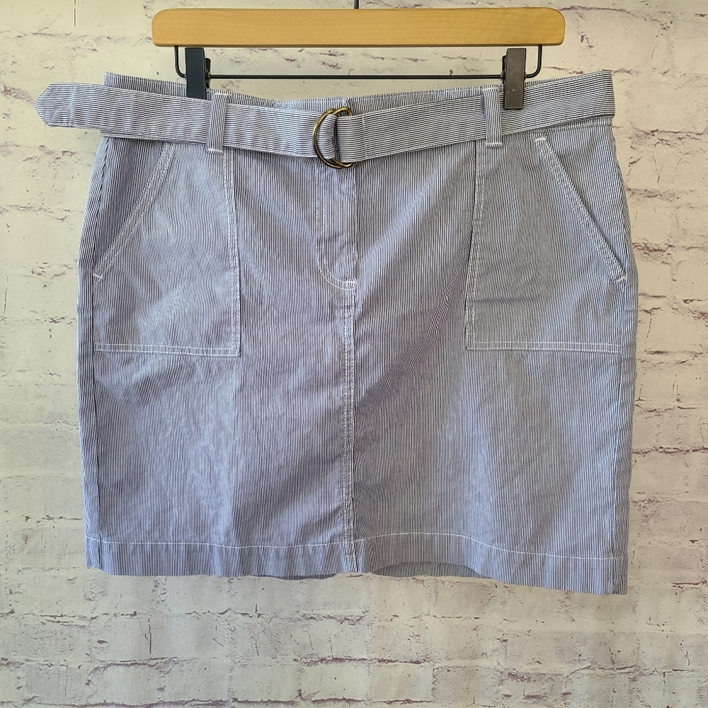 Tommy Hilfiger Navy White Striped Cotton Mini Skirt with Belt Size 12